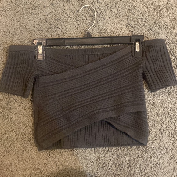 Reversible Aerie Off-the-Shoulder Sweater- Dark Gray - Picture 3 of 7
